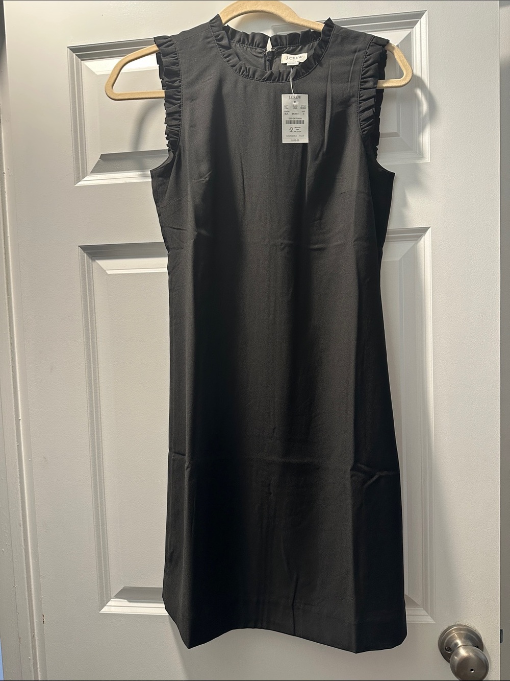 J. Crew Black Sleeveless Ruffle-Trim Shift Dress